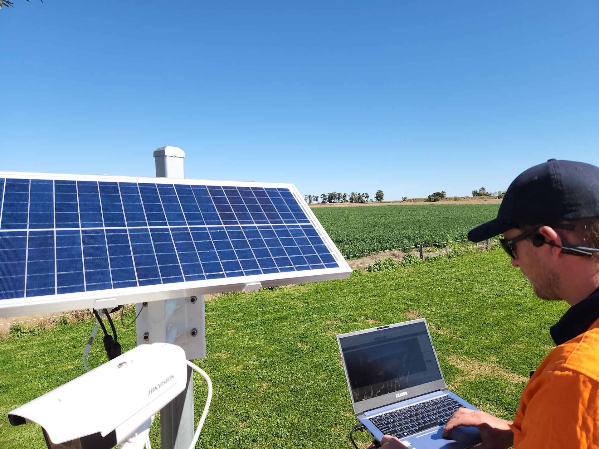 Custom solar security system installed on an agricultural property